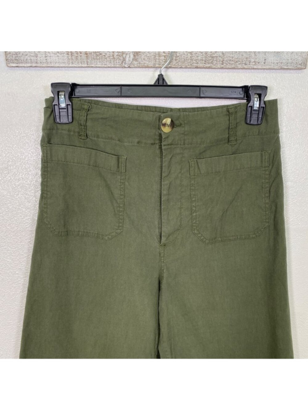 Anthropologie Maeve Colette Wide-Leg Cropped Pants Olive Green High Rise 30 Tall - Picture 12 of 16